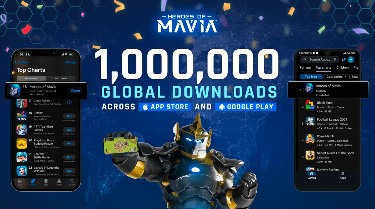 Heroes of Mavia ultrapassa 1 milhão de downloads e domina as classificações globais da App Store antes do lançamento do token