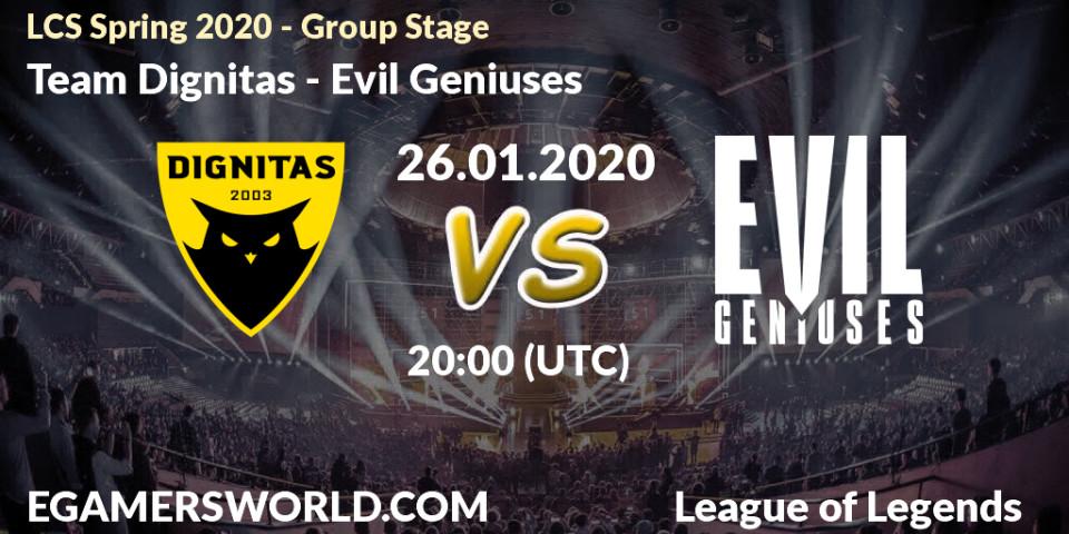 Pronósticos Team Dignitas - Evil Geniuses. 26.01.20. LCS Spring 2020 - Group Stage - LoL