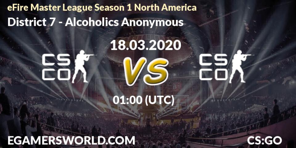 Pronósticos District 7 - Alcoholics Anonymous. 18.03.20. eFire Master League Season 1 North America - CS2 (CS:GO)