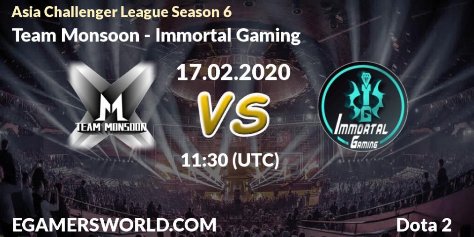 Pronósticos Team Monsoon - Immortal Gaming. 21.02.20. Asia Challenger League Season 6 - Dota 2
