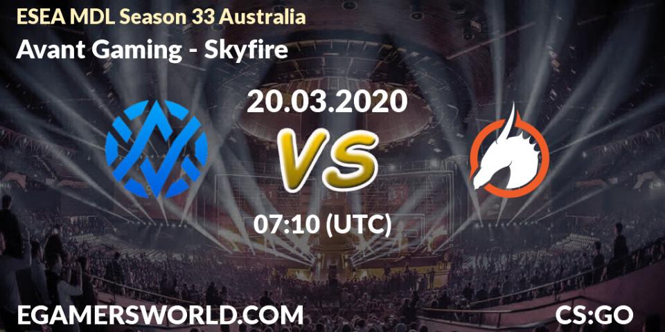 Pronósticos Avant Gaming - Skyfire. 20.03.2020 at 07:10. ESEA MDL Season 33 Australia - Counter-Strike (CS2)