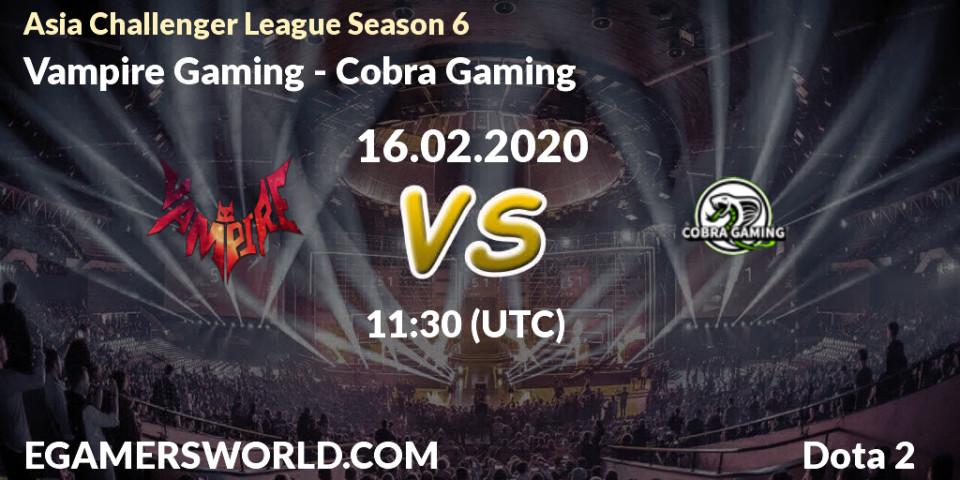 Pronósticos Vampire Gaming - Cobra Gaming. 20.02.20. Asia Challenger League Season 6 - Dota 2