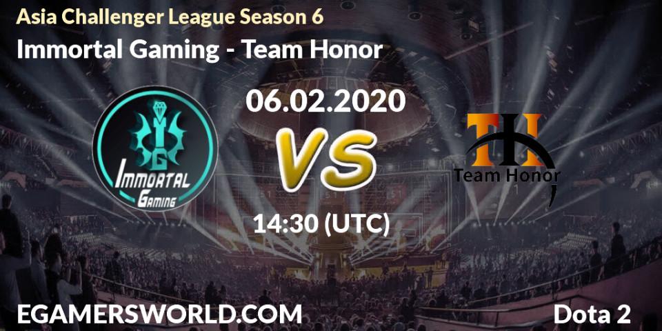 Pronósticos Immortal Gaming - Team Honor. 06.02.20. Asia Challenger League Season 6 - Dota 2