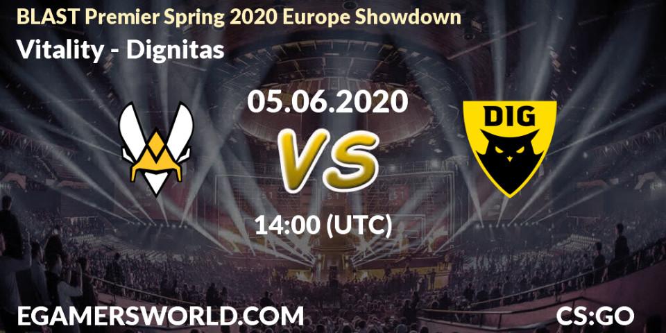 Pronósticos Vitality - Dignitas. 05.06.2020 at 13:15. BLAST Premier Spring 2020 Europe Showdown - Counter-Strike (CS2)