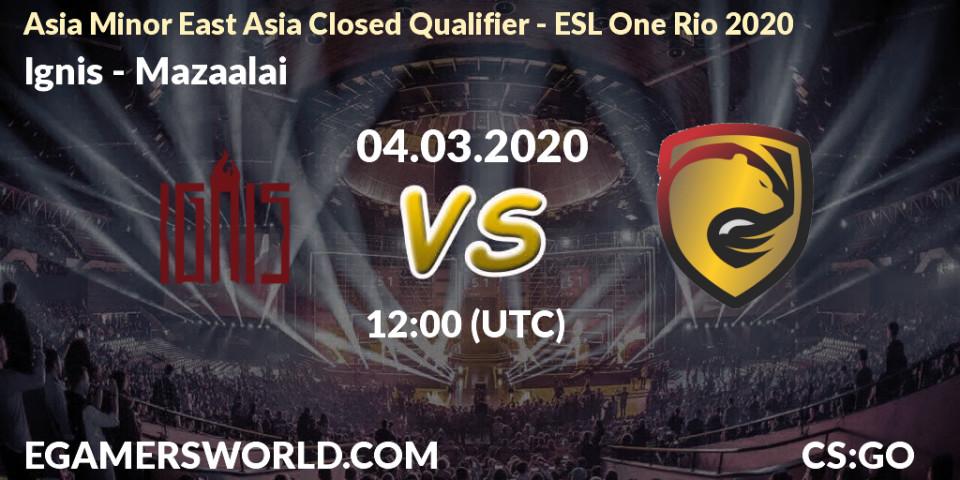 Pronósticos Ignis - Mazaalai. 04.03.2020 at 12:00. Asia Minor East Asia Closed Qualifier - ESL One Rio 2020 - Counter-Strike (CS2)