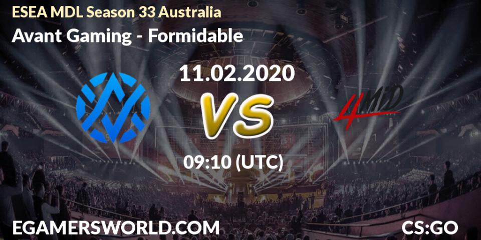 Pronósticos Avant Gaming - Formidable. 18.02.20. ESEA MDL Season 33 Australia - CS2 (CS:GO)