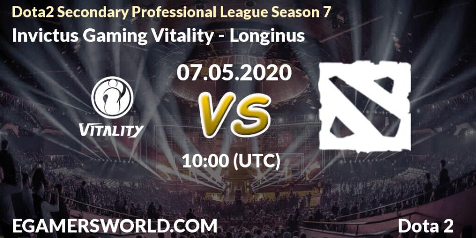 Pronósticos Invictus Gaming Vitality - Longinus. 07.05.2020 at 08:32. Dota2 Secondary Professional League 2020 - Dota 2