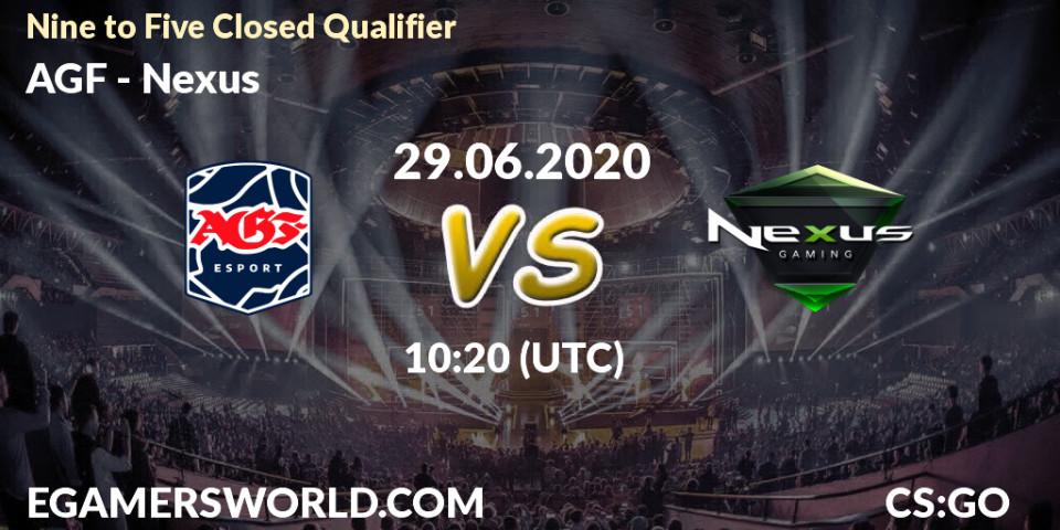 Pronósticos AGF - Nexus. 29.06.2020 at 10:25. Nine to Five Closed Qualifier - Counter-Strike (CS2)