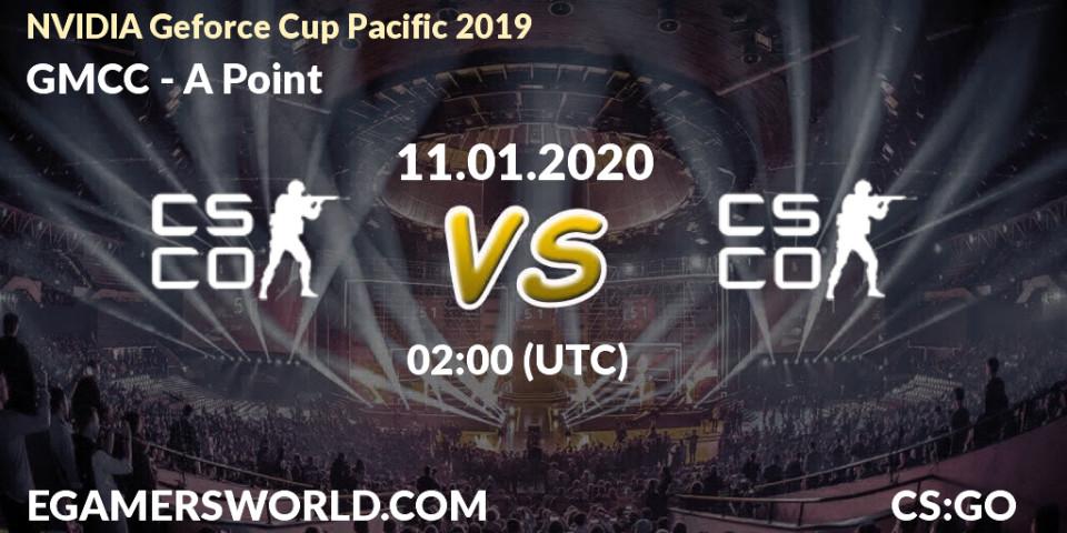 Pronósticos GMCC - A Point. 11.01.2020 at 02:30. NVIDIA Geforce Cup Pacific 2019 - Counter-Strike (CS2)