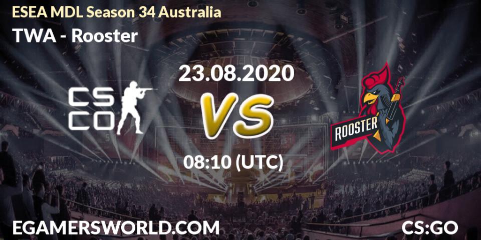 Pronósticos TWA - Rooster. 24.08.2020 at 08:10. ESEA MDL Season 34 Australia - Counter-Strike (CS2)