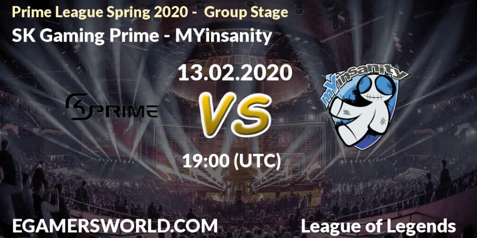 Pronósticos SK Gaming Prime - MYinsanity. 13.02.2020 at 20:00. Prime League Spring 2020 - Group Stage - LoL