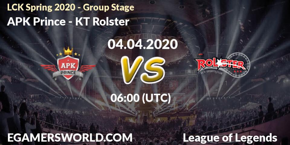 Pronósticos APK Prince - KT Rolster. 04.04.20. LCK Spring 2020 - Group Stage - LoL