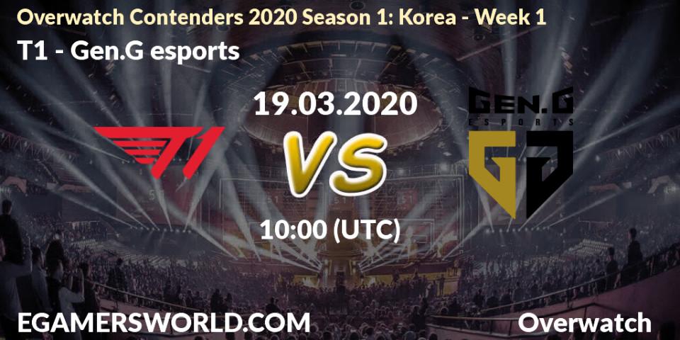 Pronósticos T1 - Gen.G esports. 19.03.20. Overwatch Contenders 2020 Season 1: Korea - Week 1 - Overwatch