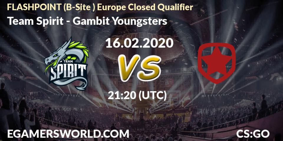 Pronósticos Team Spirit - Gambit Youngsters. 16.02.20. FLASHPOINT Europe Closed Qualifier - CS2 (CS:GO)