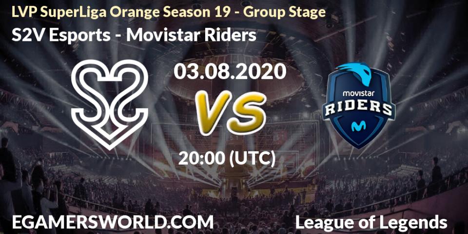 Pronósticos S2V Esports - Movistar Riders. 03.08.2020 at 20:00. LVP SuperLiga Orange Season 19 - Group Stage - LoL