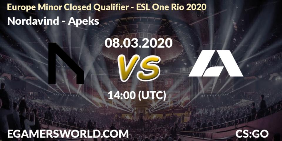 Pronósticos Nordavind - Apeks. 08.03.2020 at 14:00. Europe Minor Closed Qualifier - ESL One Rio 2020 - Counter-Strike (CS2)