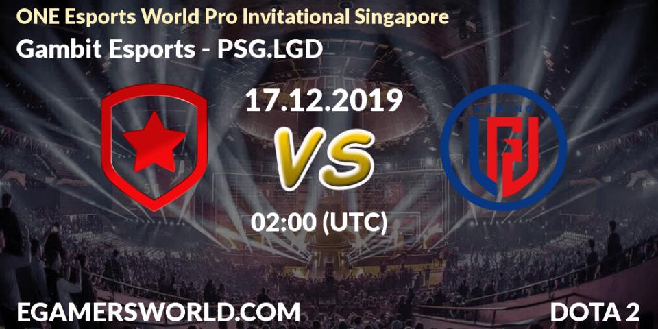 Pronósticos Gambit Esports - PSG.LGD. 18.12.19. ONE Esports World Pro Invitational Singapore - Dota 2