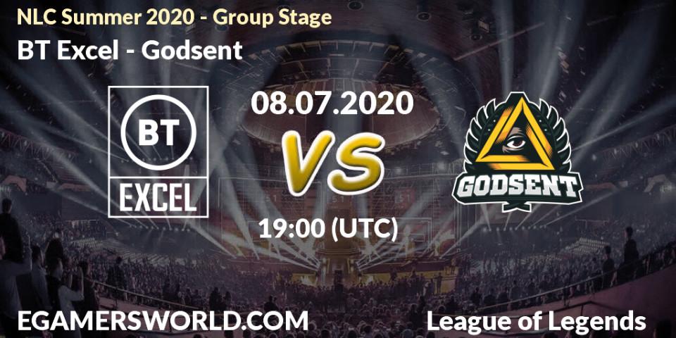 Pronósticos BT Excel - Godsent. 08.07.2020 at 19:20. NLC Summer 2020 - Group Stage - LoL