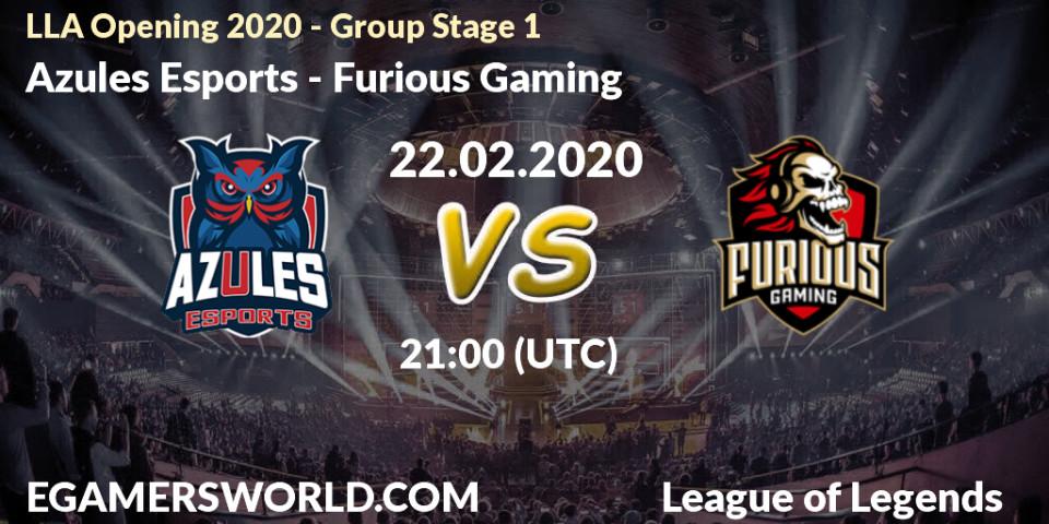 Pronósticos Azules Esports - Furious Gaming. 22.02.2020 at 23:00. LLA Opening 2020 - Group Stage 1 - LoL