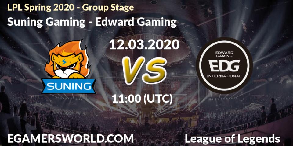 Pronósticos Suning Gaming - Edward Gaming. 12.03.20. LPL Spring 2020 - Group Stage (Week 1-4) - LoL