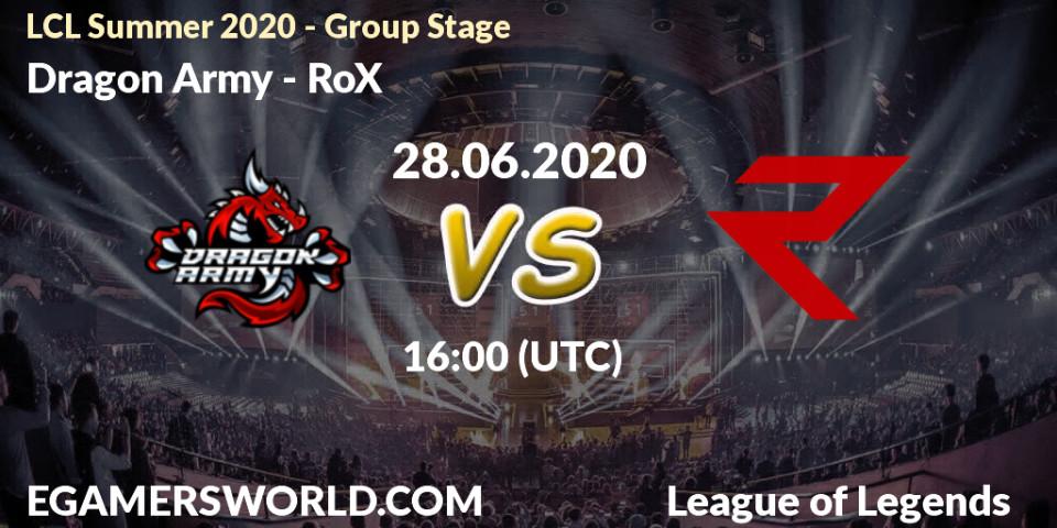 Pronósticos Dragon Army - RoX. 28.06.2020 at 16:20. LCL Summer 2020 - Group Stage - LoL