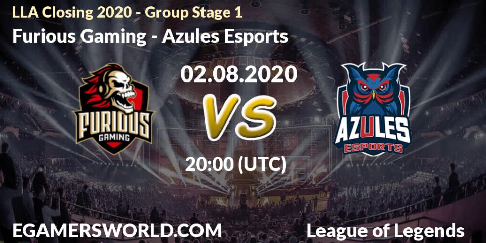 Pronósticos Furious Gaming - Azules Esports. 02.08.2020 at 23:00. LLA Closing 2020 - Group Stage 1 - LoL