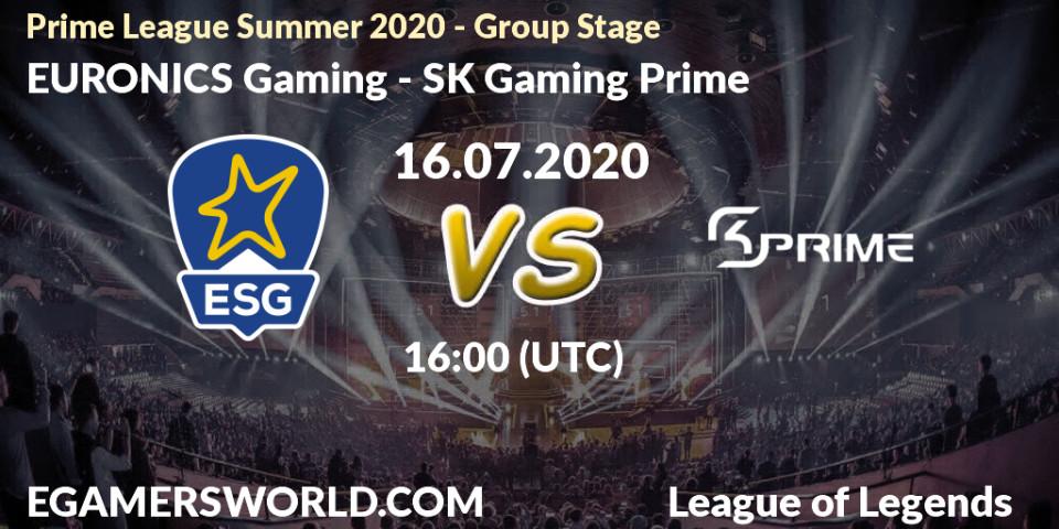 Pronósticos EURONICS Gaming - SK Gaming Prime. 16.07.20. Prime League Summer 2020 - Group Stage - LoL