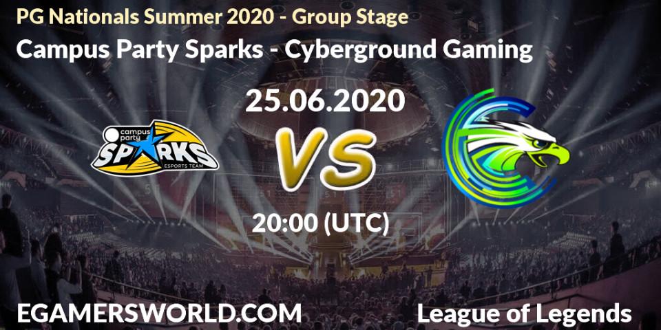Pronósticos Campus Party Sparks - Cyberground Gaming. 25.06.20. PG Nationals Summer 2020 - Group Stage - LoL