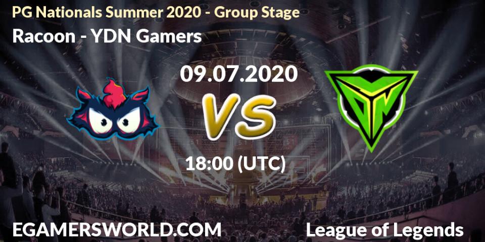 Pronósticos Racoon - YDN Gamers. 09.07.2020 at 18:00. PG Nationals Summer 2020 - Group Stage - LoL