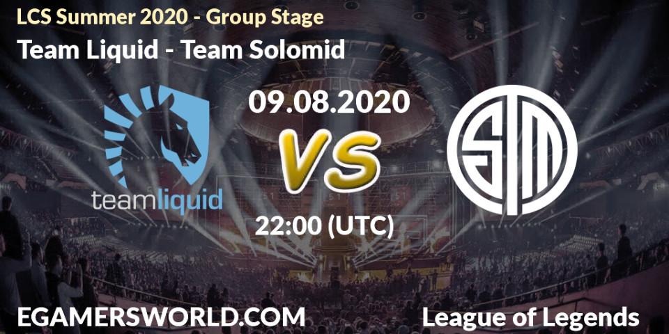 Pronósticos Team Liquid - Team Solomid. 09.08.2020 at 22:00. LCS Summer 2020 - Group Stage - LoL