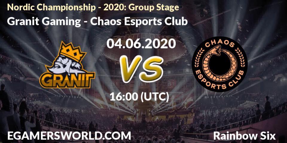 Pronósticos Granit Gaming - Chaos Esports Club. 04.06.2020 at 16:00. Nordic Championship - 2020: Group Stage - Rainbow Six