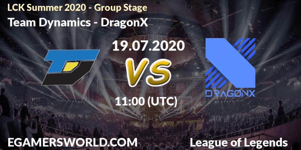 Pronósticos Team Dynamics - DragonX. 19.07.2020 at 10:46. LCK Summer 2020 - Group Stage - LoL