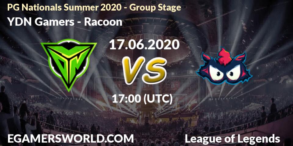Pronósticos YDN Gamers - Racoon. 17.06.2020 at 17:00. PG Nationals Summer 2020 - Group Stage - LoL