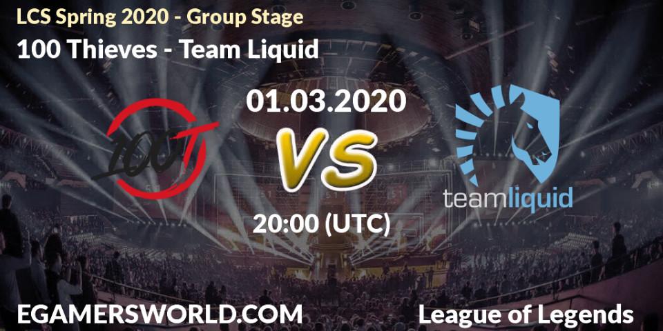 Pronósticos 100 Thieves - Team Liquid. 01.03.20. LCS Spring 2020 - Group Stage - LoL