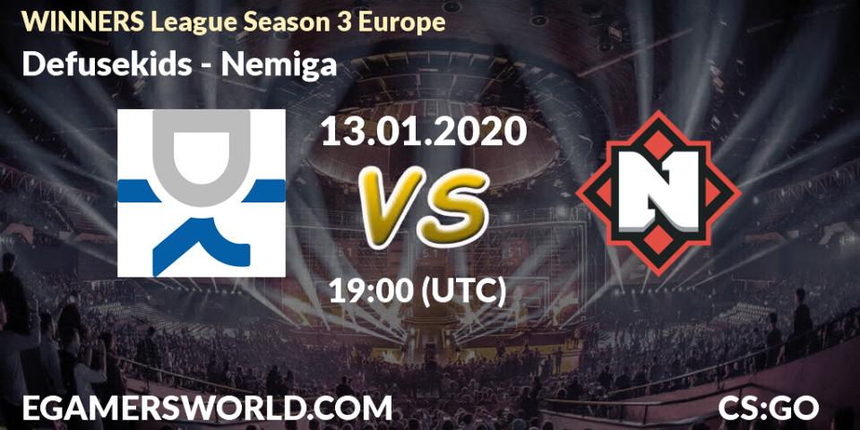 Pronósticos Defusekids - Nemiga. 13.01.20. WINNERS League Season 3 Europe - CS2 (CS:GO)