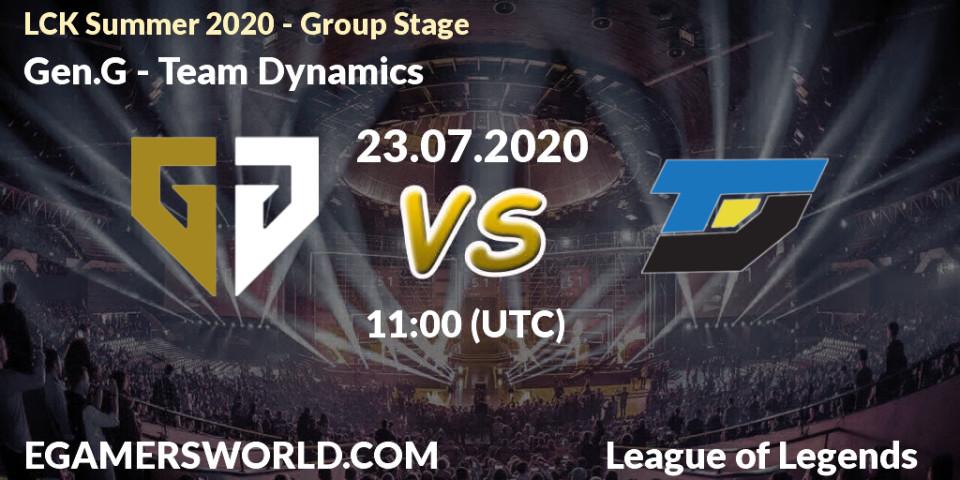 Pronósticos Gen.G - Team Dynamics. 23.07.2020 at 10:47. LCK Summer 2020 - Group Stage - LoL