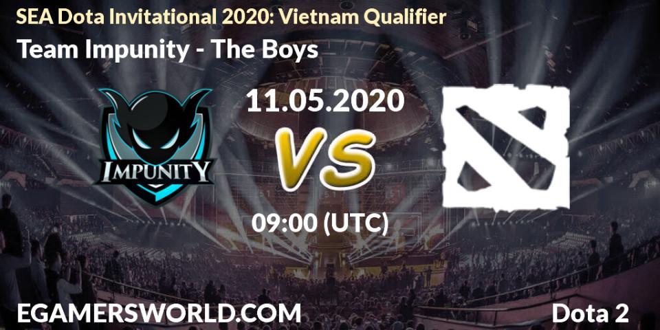 Pronósticos Team Impunity - The Boys. 11.05.2020 at 09:09. SEA Dota Invitational 2020: Vietnam Qualifier - Dota 2