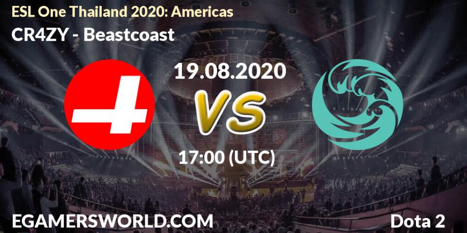 Pronósticos CR4ZY - Beastcoast. 19.08.2020 at 17:00. ESL One Thailand 2020: Americas - Dota 2