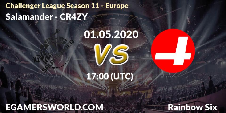 Pronósticos Salamander - CR4ZY. 01.05.2020 at 17:00. Challenger League Season 11 - Europe - Rainbow Six