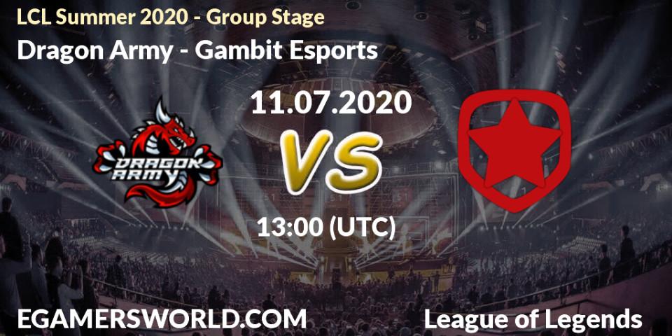 Pronósticos Dragon Army - Gambit Esports. 11.07.20. LCL Summer 2020 - Group Stage - LoL