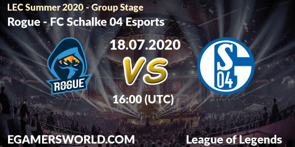 Pronósticos Rogue - FC Schalke 04 Esports. 17.07.2020 at 17:00. LEC Summer 2020 - Group Stage - LoL