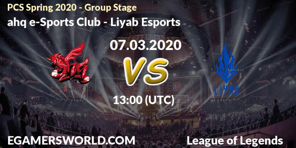 Pronósticos ahq e-Sports Club - Liyab Esports. 07.03.2020 at 13:00. PCS Spring 2020 - Group Stage - LoL