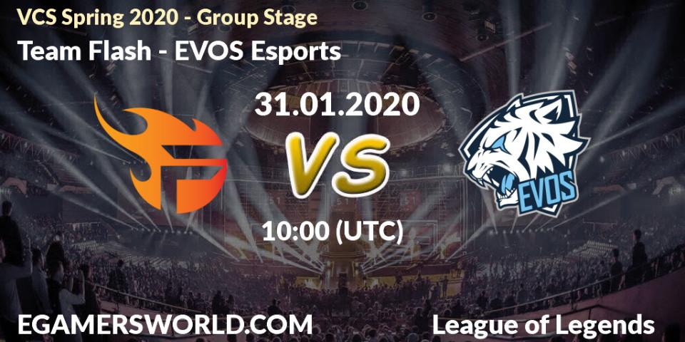Pronósticos Team Flash - EVOS Esports. 31.01.2020 at 10:00. VCS Spring 2020 - Group Stage - LoL