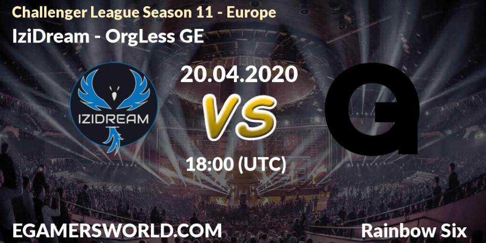 Pronósticos IziDream - OrgLess GE. 20.04.20. Challenger League Season 11 - Europe - Rainbow Six