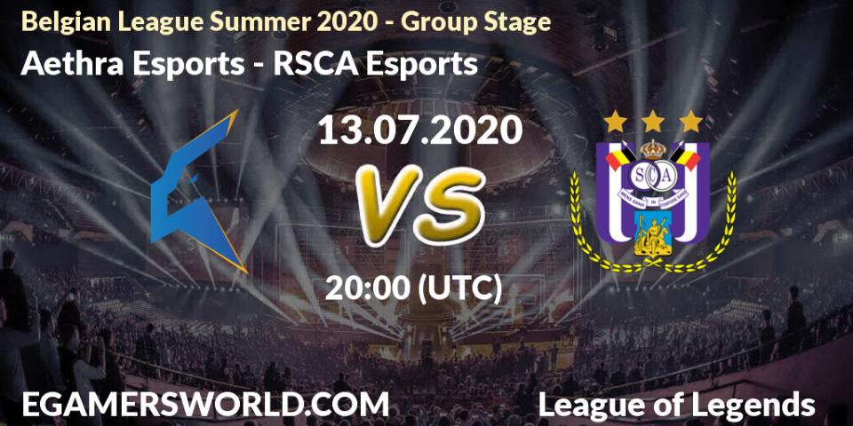 Pronósticos Aethra Esports - RSCA Esports. 13.07.2020 at 19:50. Belgian League Summer 2020 - Group Stage - LoL