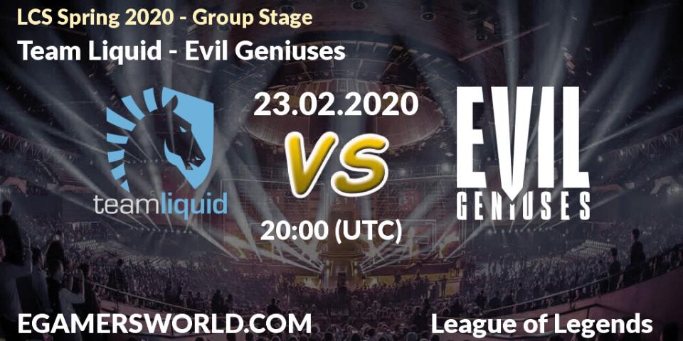Pronósticos Team Liquid - Evil Geniuses. 23.02.20. LCS Spring 2020 - Group Stage - LoL