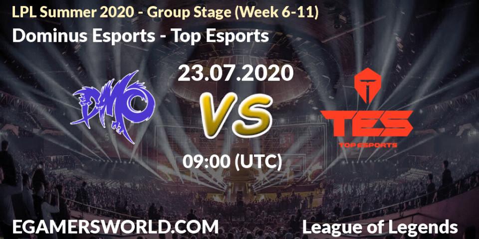 Pronósticos Dominus Esports - Top Esports. 23.07.20. LPL Summer 2020 - Group Stage (Week 6-11) - LoL