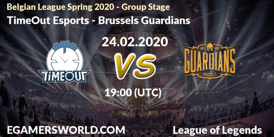 Pronósticos TimeOut Esports - Brussels Guardians. 24.02.2020 at 19:00. Belgian League Spring 2020 - Group Stage - LoL