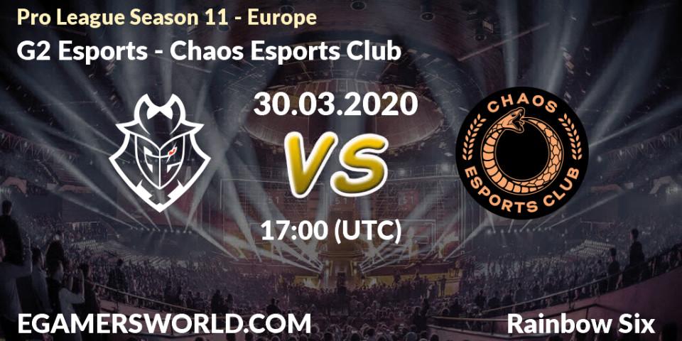 Pronósticos G2 Esports - Chaos Esports Club. 30.03.20. Pro League Season 11 - Europe - Rainbow Six