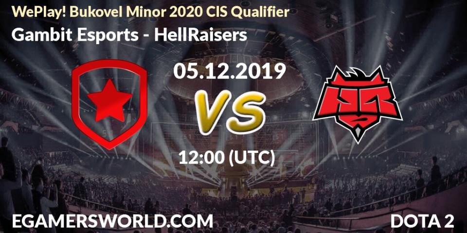 Pronósticos Gambit Esports - HellRaisers. 05.12.19. WePlay! Bukovel Minor 2020 CIS Qualifier - Dota 2